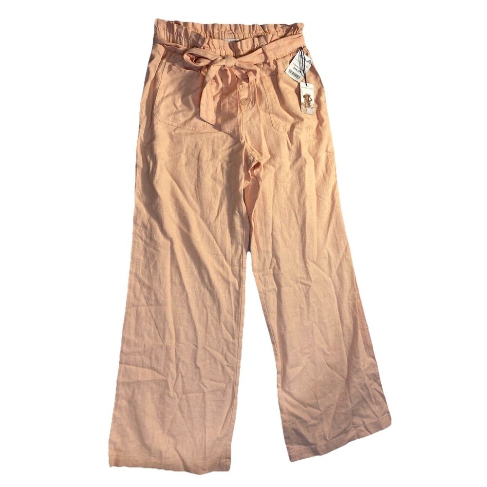 Sincerely Jules Sz L Pants New Linen Highwaisted Orange Wide Leg Beach Boho